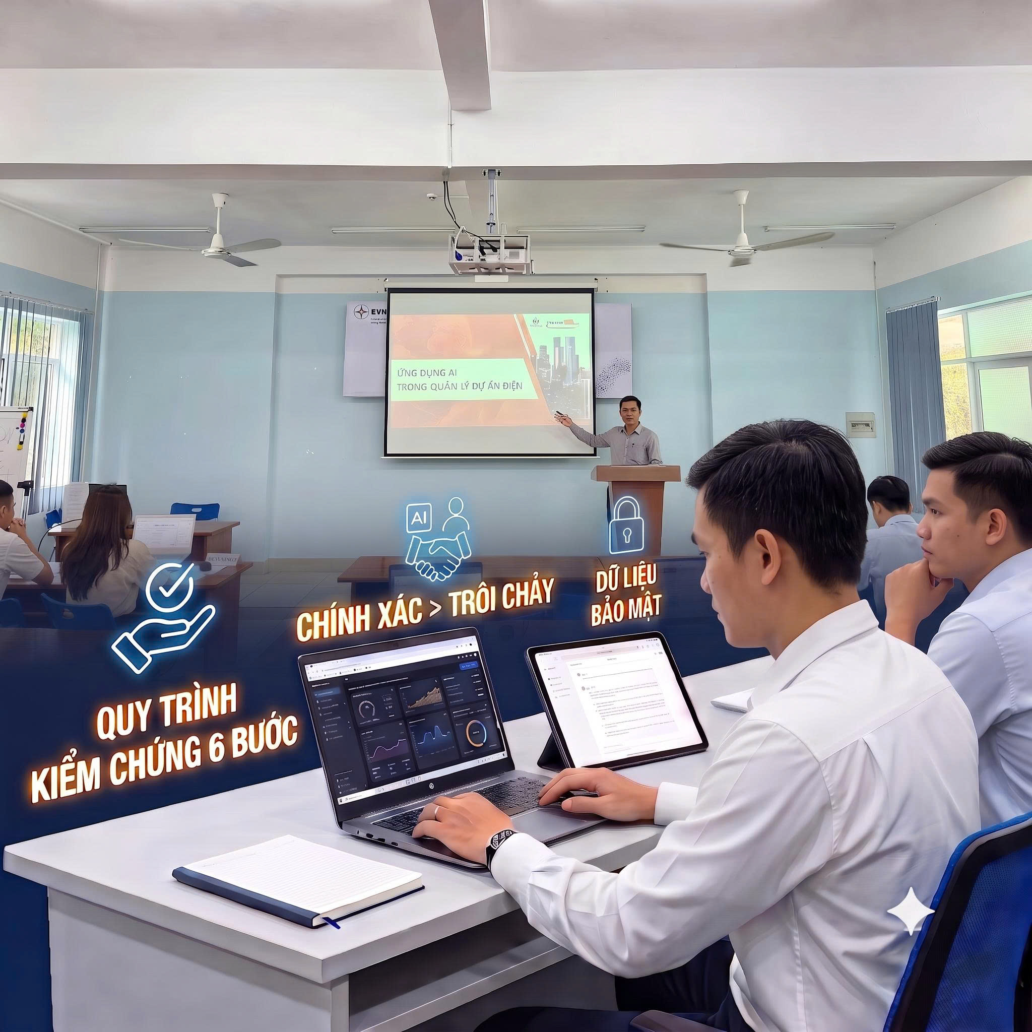 Học viên thực hiện tạo hình ảnh trong buổi học ứng dụng AI trong công tác quản lý dự án đầu tư xây dựng